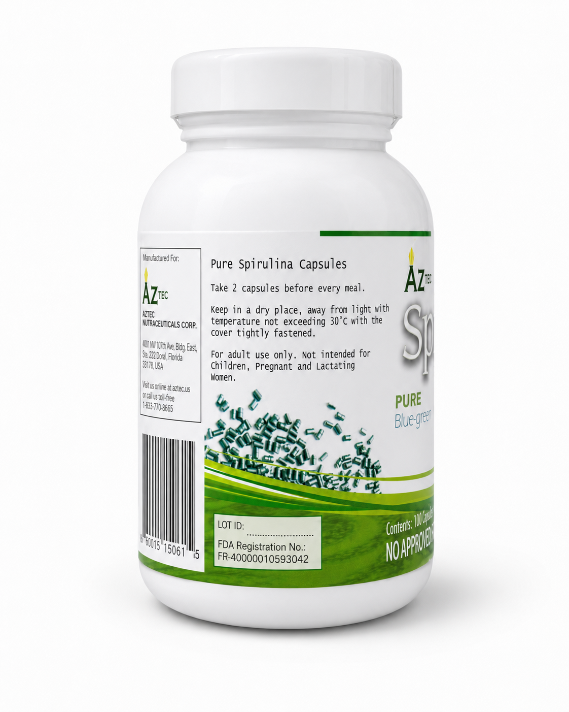 Aztec Spirulina 100 Capsules