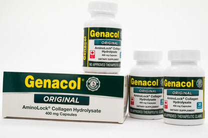 Genacol Original AminoLock Collagen Hydrolyzate bottles and packaging on a white background